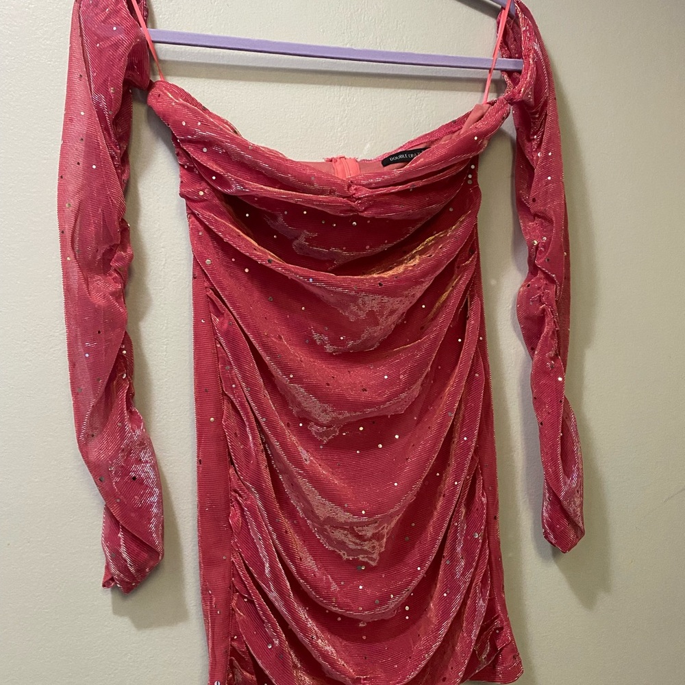 Red Off-Shoulder Dress with Rhinestones